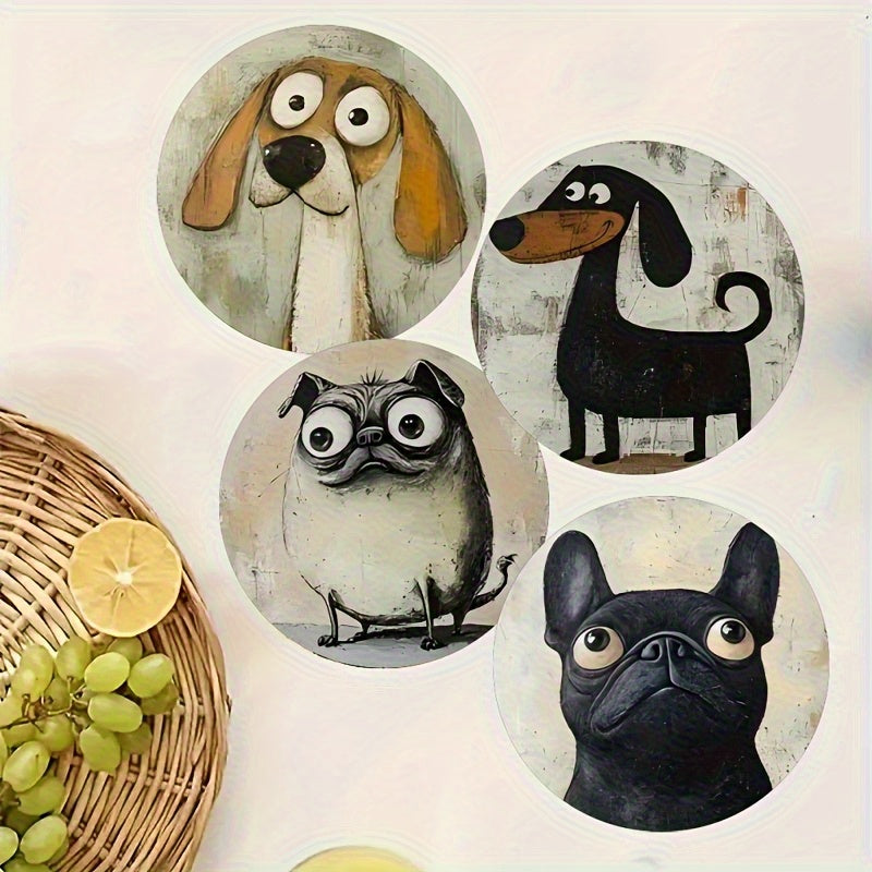 6 piezas de cojines de madera coloridos para bebidas - Diseños juguetones de perros (Basset Hound, Pastor Alemán, Pug, Labrador Negro, Corgi), ideales para café, té, decoración del hogar y restaurantes, regalo perfecto de Navidad, decoración de perros.