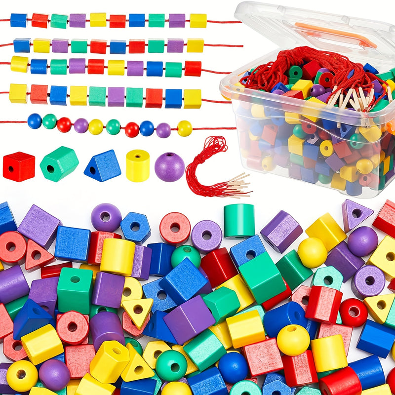 Juego de 80 Cuentas para Encajar para Niños Pequeños, Juguetes de Clasificación de Colores y Formas para Relajación y Desarrollo Ocupacional en Preescolar, Incluye Hilo y Bolsa