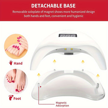Lámpara LED para uñas de 48W con sensor inteligente - Luz de polir rápido y portátil, pantalla LCD, base extraíble, ideal para uso en casa y salón, alimentada por USB, material plástico, secador de uñas.