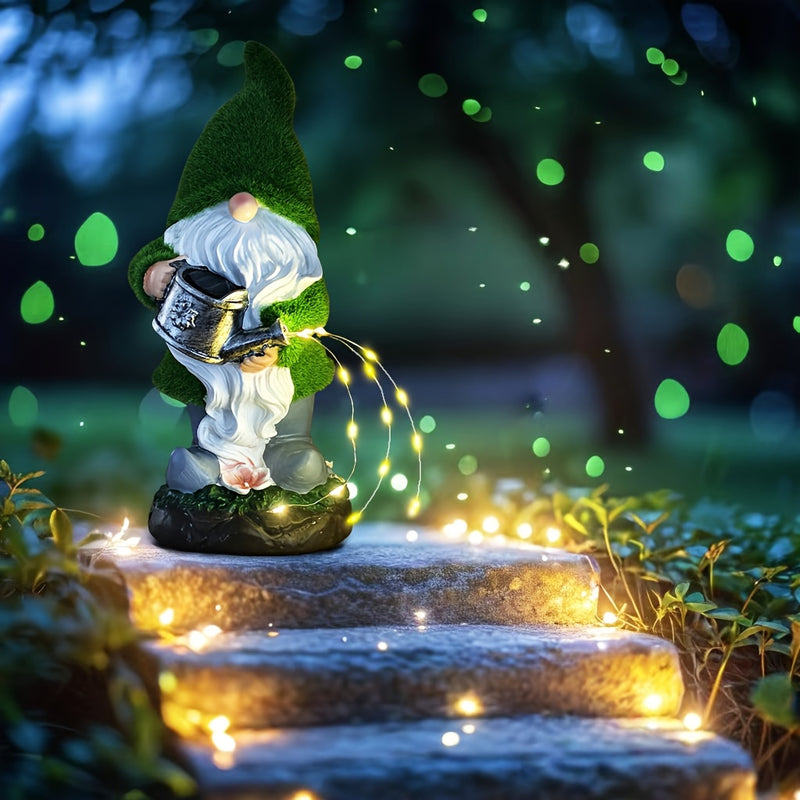 Estatua de gnomo de jardín de resina alimentada por energía solar con luces LED para decoración de césped y jardín exterior impermeable