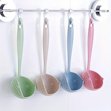 1pc Cuchara Colador 2-en-1 de Alta Calidad - Mango Largo, Plástico de Paja de Trigo, Perfecta para Hot Pot y Sopas, Utensilio de Cocina Seguro para Alimentos, Cuchara de Sopa