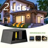 2 o 4 lámparas solares LED para pared, iluminación ajustable, irradiación hacia arriba y abajo, ideal para jardín exterior, terraza, luz ambiental, paisajismo de villa moderna, pasillo o corredor
