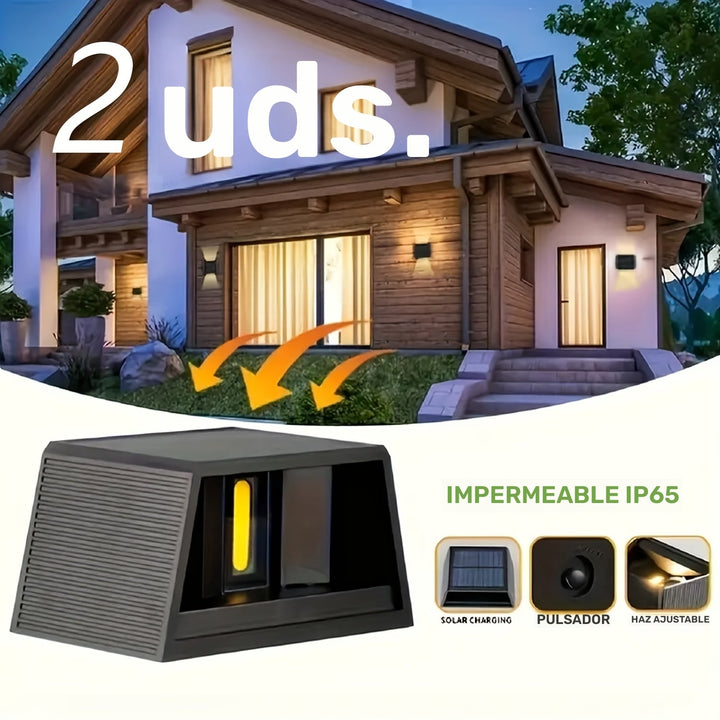 2 o 4 lámparas solares LED para pared, iluminación ajustable, irradiación hacia arriba y abajo, ideal para jardín exterior, terraza, luz ambiental, paisajismo de villa moderna, pasillo o corredor