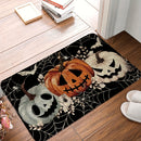 1pc Felpudo de Halloween de poliéster, diseño de telaraña de calabazas negras, felpudo decorativo de entrada espeluznante, respaldo de goma antideslizante para interiores/exteriores, rectangular, lavable a máquina, decoración de piso para el hogar y la c