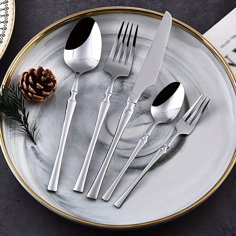 Set de cubiertos de acero inoxidable - 20/30/40 piezas de cubiertos elegantes con mango delgado, vajilla premium para 4/6/8 personas, incluye cuchillos, tenedores, cucharas, cubiertos de postre, ideal para el hogar, la cocina, el restaurante, las fiestas
