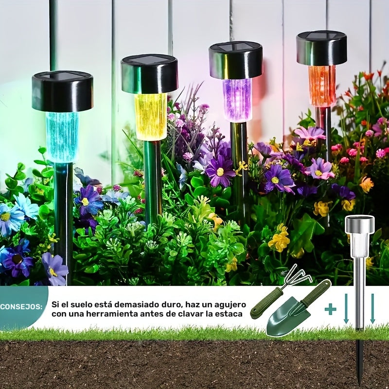 10 luces LED solares, luces solares para exteriores de acero inoxidable, luces decorativas solares para jardín, ideales para patio, césped, camino, terraza, entrada y jardín, fiestas, decoración de pasillos en jardín, luces decorativas navideñas. La mejo