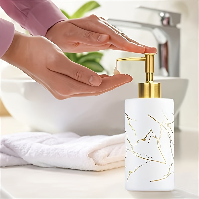 1pc Dispensador de jabón con diseño de mármol, botella de loción de encimera con bomba, contenedor de loción para baño, botella vacía recargable para champú, gel de ducha y jabón de manos, accesorios de baño, decoración del hogar, muebles para el hogar
