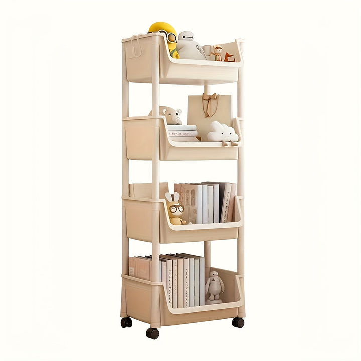 Carrito Organizador de Plástico Blanco de 5 Niveles con Ruedas para Ahorrar Espacio - Estante de Almacenamiento Rodante Versátil con Ganchos para Cocina, Oficina y Uso Doméstico | Estantes Duraderos para Libros, Verduras, Snacks y Más, Organizador de Alm