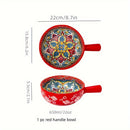 Ensaladera bohemia de cerámica con asa, 22.1 cm, apta para microondas y horno, ideal para hornear y servir en casa