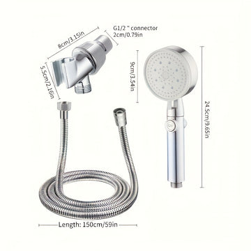 Juego de Cabezal de Ducha de Lluvia de Alta Presión con 5 Modos, Spray de Mano y Soporte Americano - Acabado Pulido, Opciones de Montaje en Pared/Techo para una Experiencia de Baño Mejorada, Agua Caliente, Ducha, SL, Decoración de Regalo de Navidad/Hallo