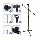 Soporte de piso portátil ajustable para micrófono de trípode - Material ABS duradero, conector XLR, ideal para batería, guitarra, violín - Negro, equipo de escenario | Configuración de escenario moderna | Soporte de altura ajustable