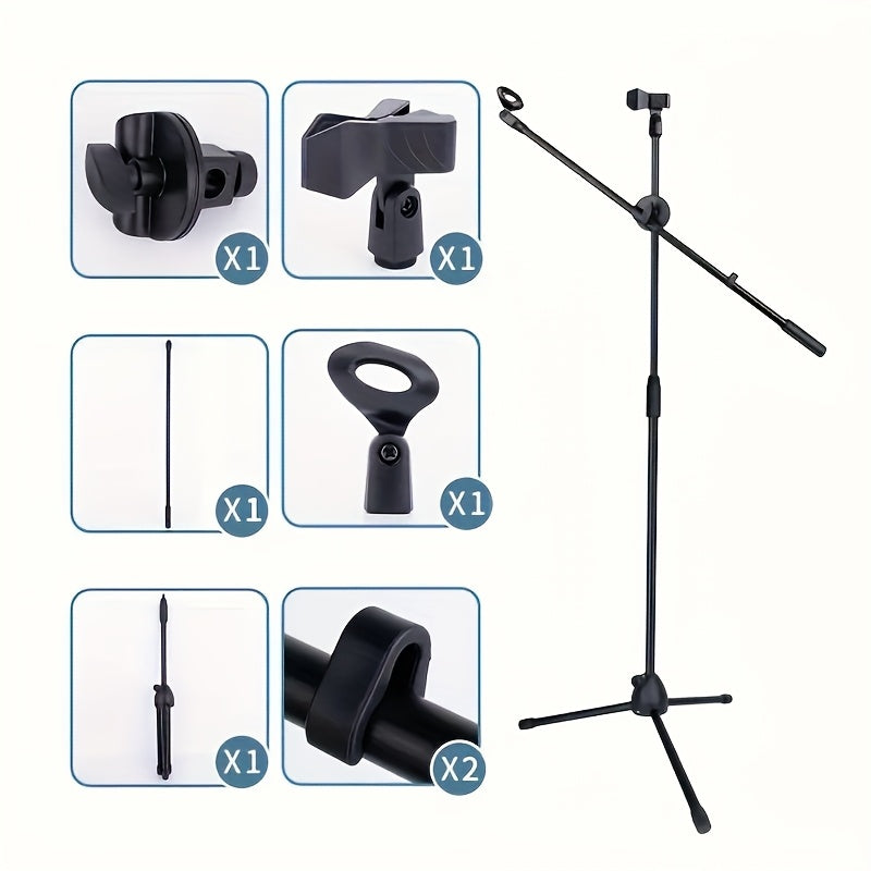 Soporte de piso portátil ajustable para micrófono de trípode - Material ABS duradero, conector XLR, ideal para batería, guitarra, violín - Negro, equipo de escenario | Configuración de escenario moderna | Soporte de altura ajustable