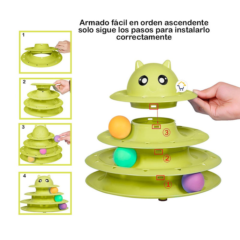 Juguete Interactivo Torre Para Gatos 3 niveles 3 Bolas 0180