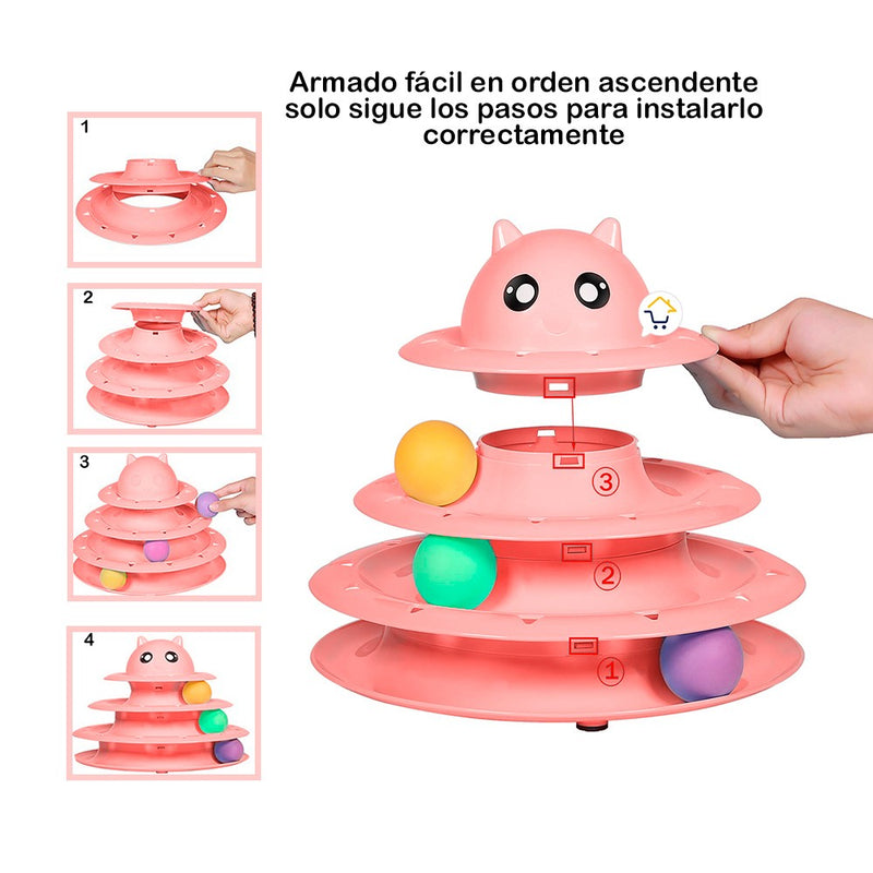 Juguete Interactivo Torre Para Gatos 3 niveles 3 Bolas 0180
