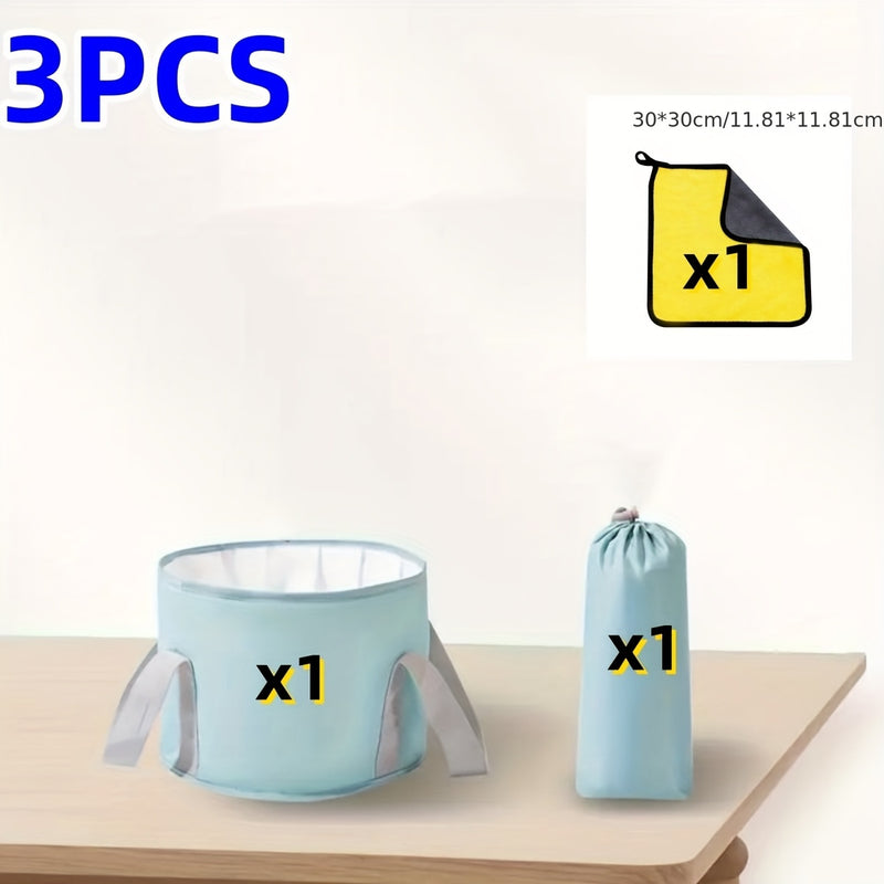 1pc Bañera de Pies Plegable y Portátil con Bolsa de Almacenamiento y Tela de Coral Fleece – Bañera Profunda Aislada para Experiencia de Spa en Casa, Azul Claro con Asas Grises, Diseño Apto para Viajar