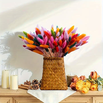 Ramo de 140 piezas de Hierba de Cola de Conejo Seca Multicolor Estilo Boho Chic - Ideal para Decoración del Hogar, Bodas, Fiestas y Festividades (Halloween, Navidad, Pascua, San Valentín, Acción de Gracias)