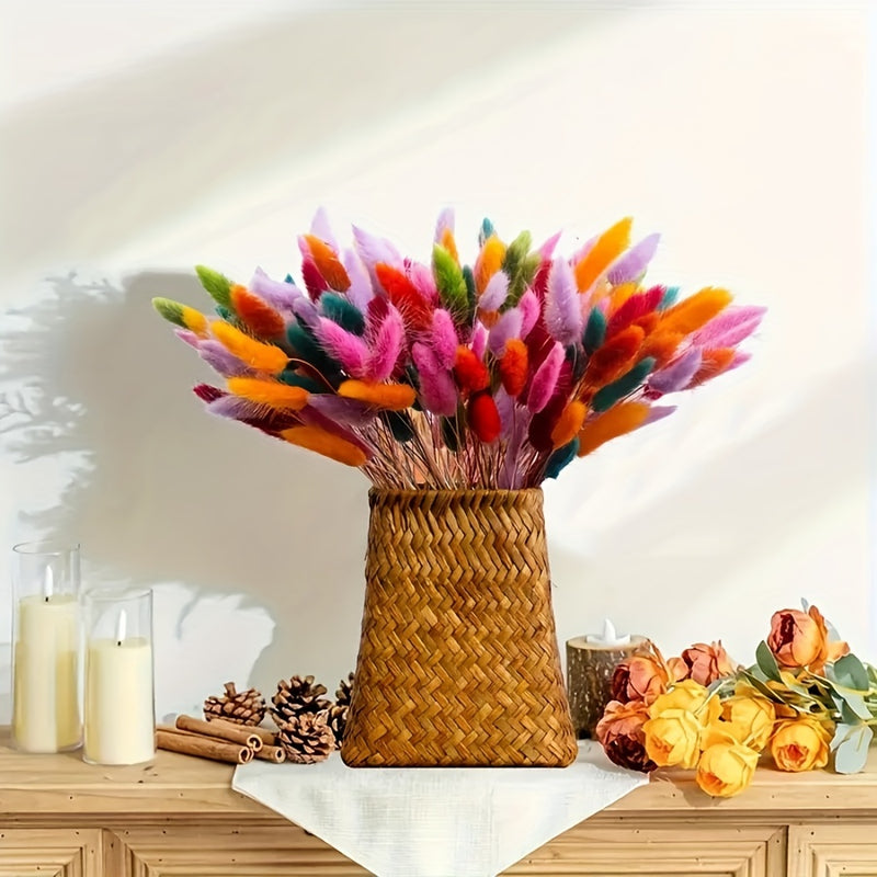Ramo de 140 piezas de Hierba de Cola de Conejo Seca Multicolor Estilo Boho Chic - Ideal para Decoración del Hogar, Bodas, Fiestas y Festividades (Halloween, Navidad, Pascua, San Valentín, Acción de Gracias)