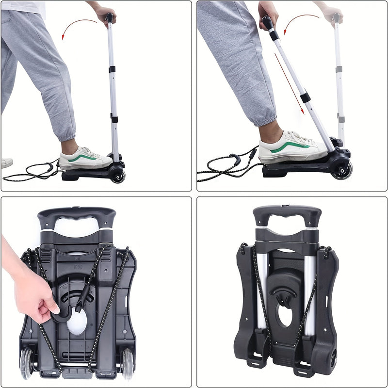 1 pieza de camión de mano plegable de aluminio ligero con 2 ruedas - Carrito de equipaje portátil y plegable para viajes de aeropuerto y mudanzas, negro, esenciales para el viaje | Manija ergonómica | Base de plástico duradera, carrito de viaje