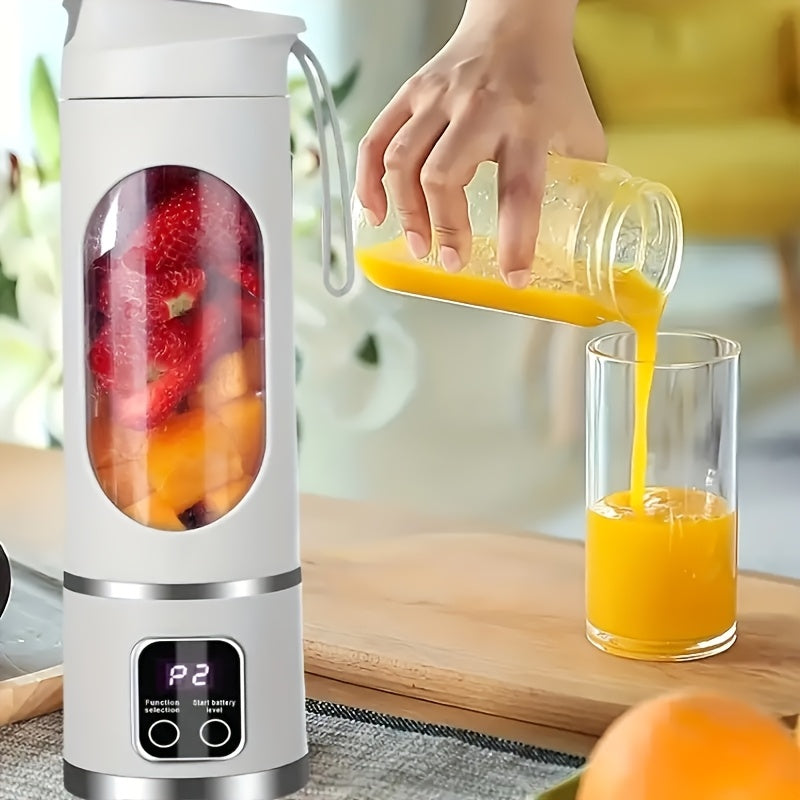 Extractor de jugo con pantalla digital recargable por USB, 15,2 onzas, 12 cuchillas, interruptor de 3 velocidades, aplastamiento de hielo, bajo ruido, fácil limpieza, larga vida de la batería, jugo premium sin filtrado, adecuado para cocina, exteriores,