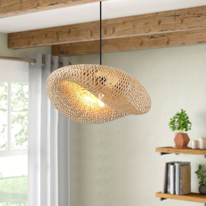 Lámpara de bambú tejido bohemio, 19,75 pulgadas (50cm), iluminación costera de sauce rústico y hecha a mano, para isla de cocina, comedor, dormitorio, entrada, restaurante, café (no incluye bombilla)