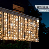Cortina Luz LED 9x1M 360L Destellos Extensión Navidad 1340B