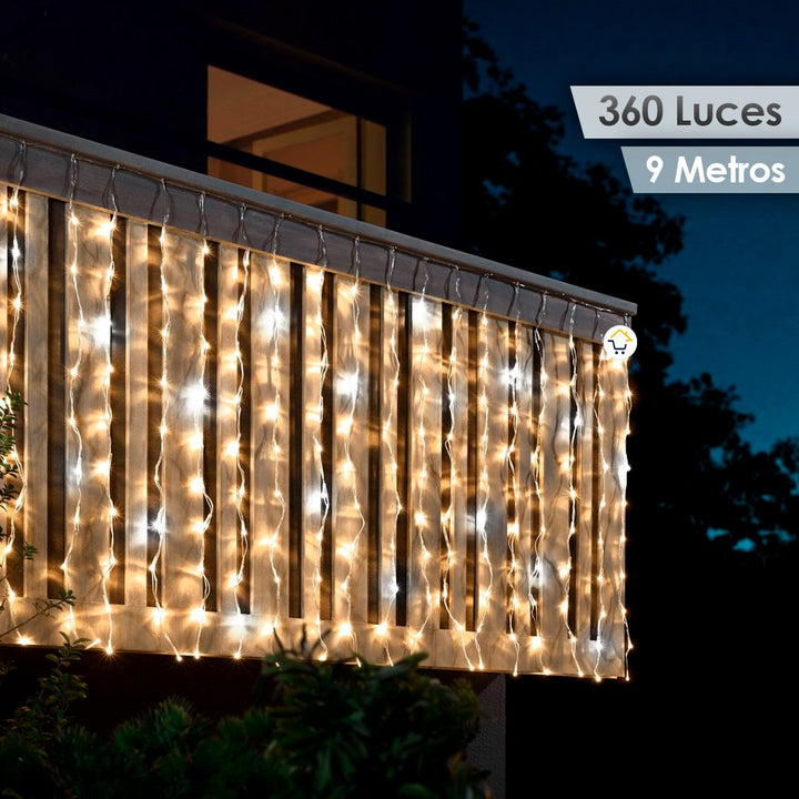 Cortina Luz LED 9x1M 360L Destellos Extensión Navidad 1340B