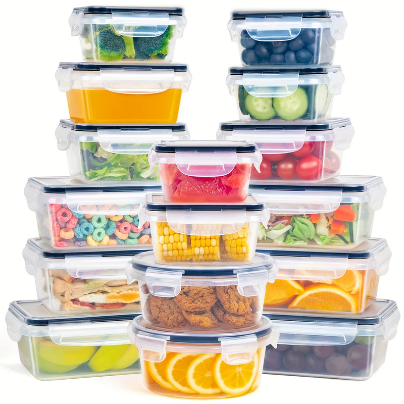 32pcs Contenedores de Almacenamiento de Alimentos con Tapas (16 Contenedores + 16 Tapas) - Contenedores de Almacenamiento de Plástico Herméticos a Prueba de Fugas con Cierres a Presión, Contenedores de Almacenamiento Libres de BPA con Tapas