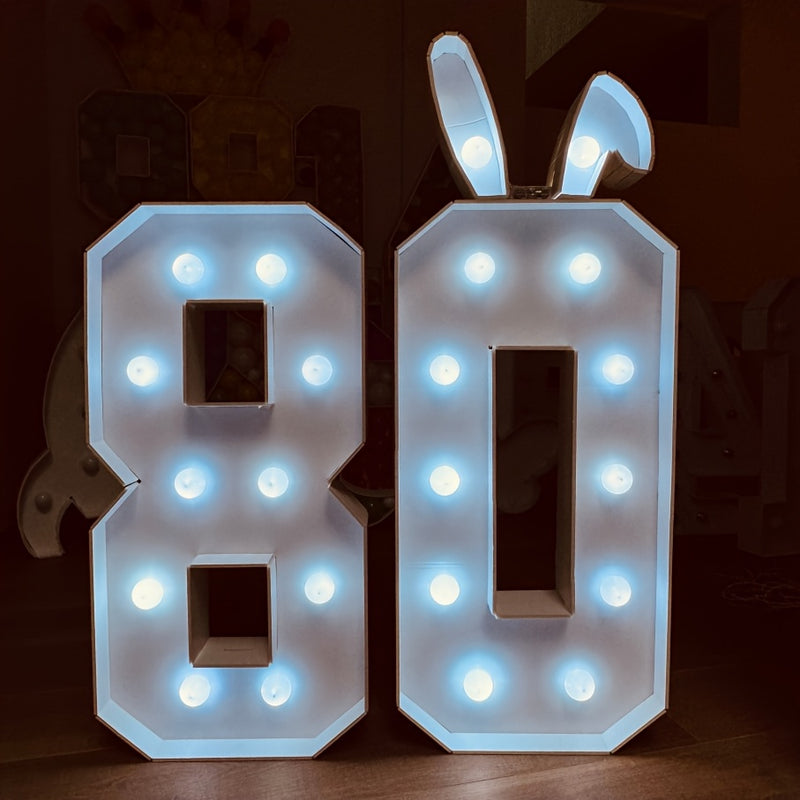 1 pieza Estilo Orejas de Conejo con Marco Numérico 0-9 para 73-93cm / 28.74-36.6 pulgadas con Cadena de Luces Blanca de 8 Luces/10 Luces/12 Luces