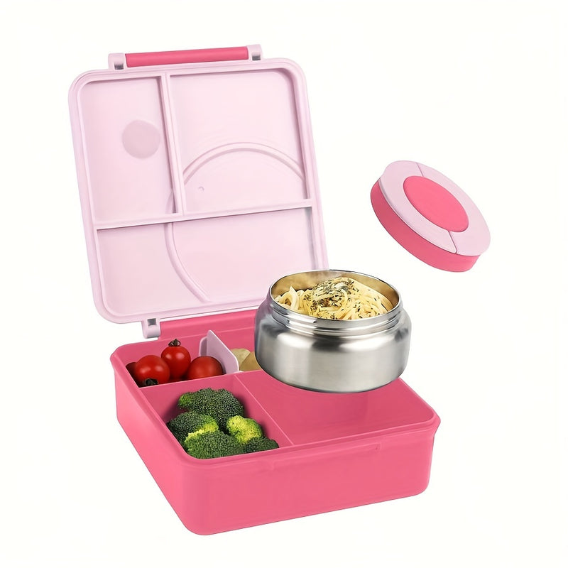 Caja Bento para Adultos con Botella de Acero Inoxidable Aislada y Prueba de Fugas - 4 Compartimentos, 2 Zonas de Temperatura (Azul, Rosa) - Adecuada para Almuerzos Escolares, Regreso a la Escuela