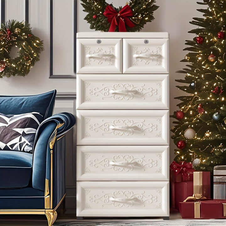 Armario de ropa de cinco capas de plástico, 50CM con ruedas, caja de almacenamiento de gran capacidad, organizador de vestuario, multiusos, no impermeable, forma rectangular