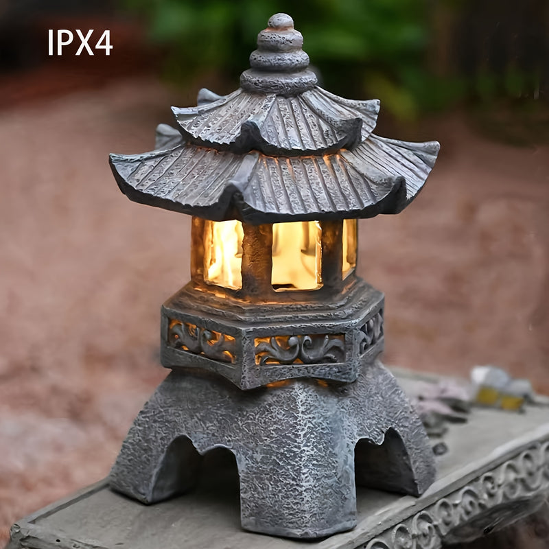 1PC Decoraciones Zen para Exteriores/Interiores - Estatua de Linterna Pagoda con Energía Solar, IPX4Añade encanto artístico a tu jardín, patio y balcón ajardinado, ¡el regalo perfecto para decoración de patio!