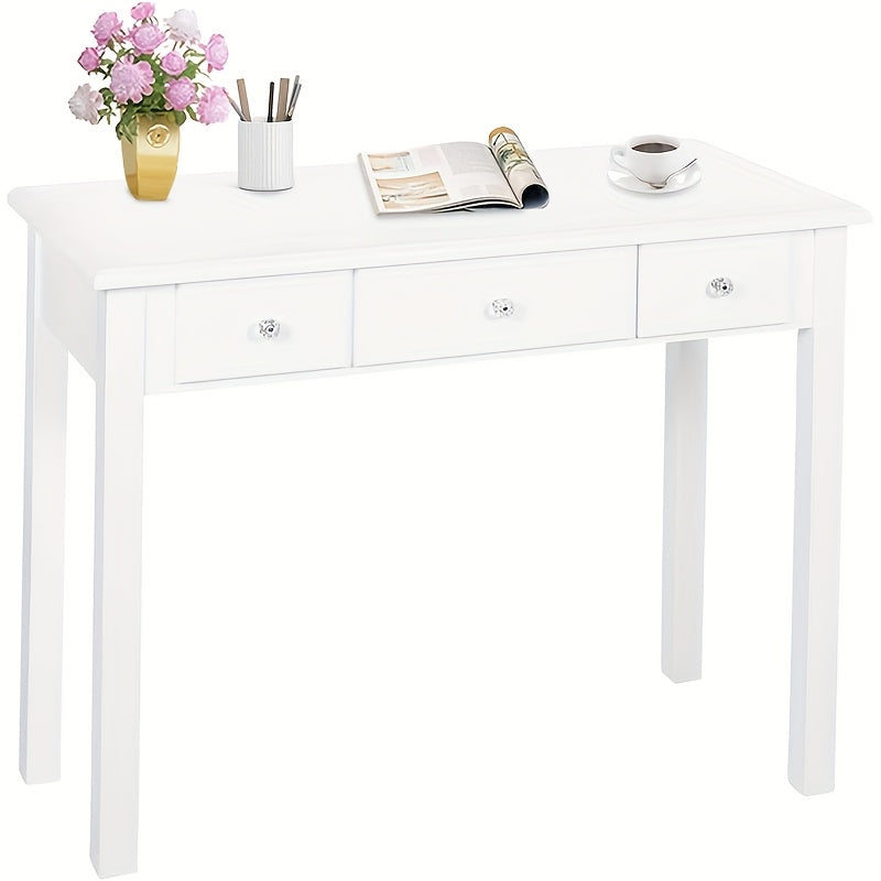 1 pieza, escritorio moderno y simple con 3 cajones, tamaño pequeño, escritorio blanco para oficina, escritorio para escribir, mesa para el hogar.