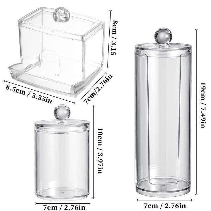 Juego de 3 cajas de plástico transparentes para hisopos, con estante extraíble y diseño elegante, ideales para discos desmaquillantes, hilo dental y palillos de dientes - Perfecto para regalos de cumpleaños o festividades