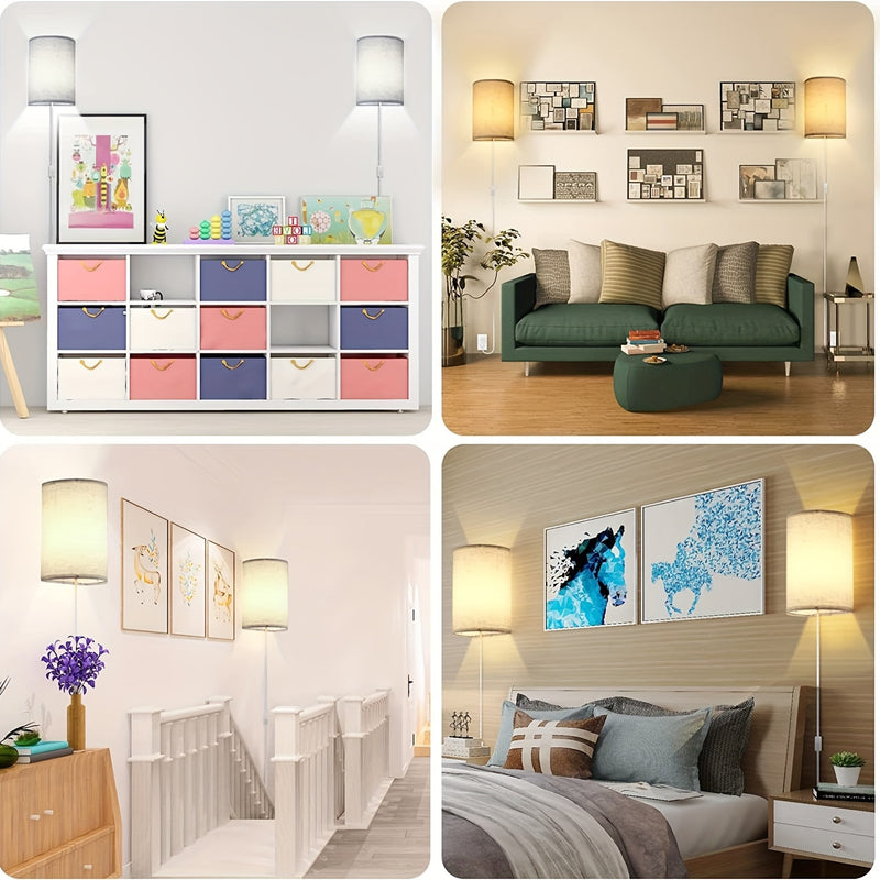 2 apliques de pared modernos de lino con interruptor de encendido/apagado, apliques de metal semiincrustados para dormitorio y sala de estar - Lámparas de pared de bajo consumo, accesorio de iluminación para el hogar
