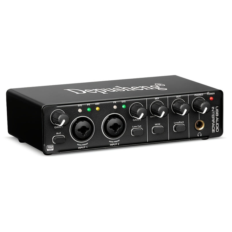 DEPUSHENG MD22 Interfaz de audio USB, 24 bits 192kHz, XLR con alimentación fantasma de 48V, baja latencia para grabación de música, transmisión, podcasting, compatible con PC/Win/Mac