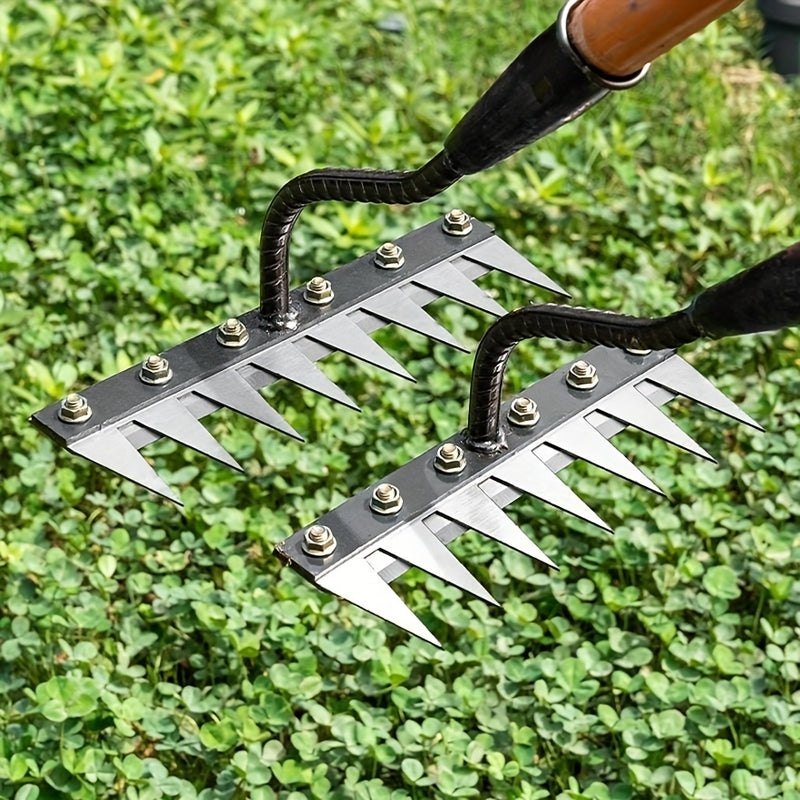 1 Herramienta Multifuncional de Alta Resistencia - Rastrillo de Hierro, Acero al Carbono Anticorrosivo. Ideal para Deshierbe/Reconversión de Tierras/Suelos Sueltos, Cultivación Fácil y Rápida a 5-6 cm de Profundidad