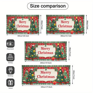 2D Banner de Puerta, 1 Pieza, Banner de Puerta Navideño Festivo - Diseño de Alce Rojo y Verde con Copos de Nieve, Texto "Feliz Navidad", Poliéster, Ideal para Decoraciones Navideñas, Jardín al Aire Libre y Fondos de Fiestas, Decoraciones Navideñas