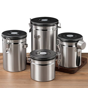 Depósito de Almacenamiento Multifuncional de 1.5L, Tanque Sellado de Acero Inoxidable para Granos de Café, Tanque de Conservación de Frescura Duradera con Cuchara