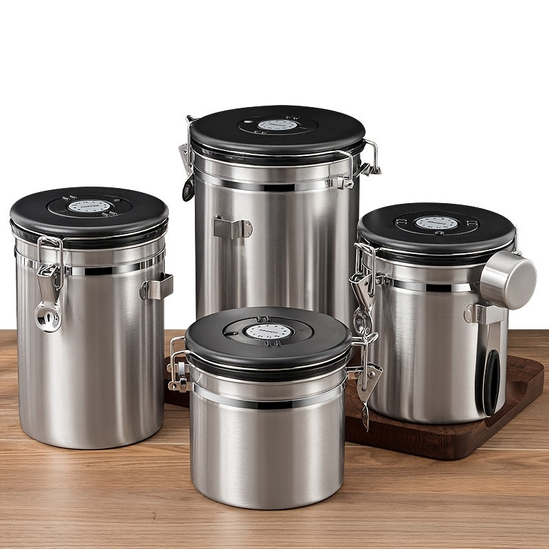 Depósito de Almacenamiento Multifuncional de 1.5L, Tanque Sellado de Acero Inoxidable para Granos de Café, Tanque de Conservación de Frescura Duradera con Cuchara
