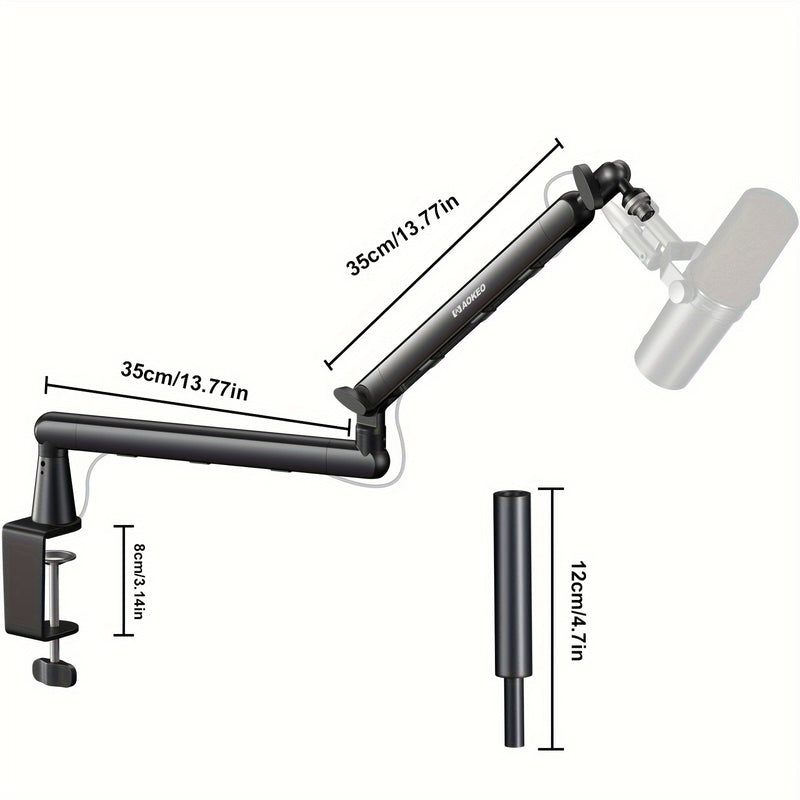 Brazo de micrófono Aokeo, brazo de micrófono con canal de gestión de cables, abrazadera de mesa, poste de altura extendida, soporte de micrófono para podcast resistente y multifuncional (AK-55 grueso)