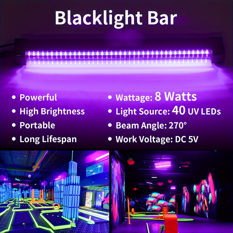 1 pza. Barra de luz negra UV, luz negra LED de 12.5 pulgadas/32 cm, para tapiz fluorescente, pintura corporal, fiesta brillante, luces de tira UV, instalación de succión/hebilla magnética, alimentación USB de 5 V, 385-400 nm.