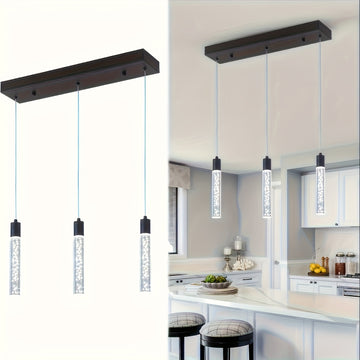 Lámpara colgante LED industrial moderna con tubos de vidrio esmerilado, marco de metal negro, instalación empotrada para cocina, comedor, pasillo u oficina, luz para cocina