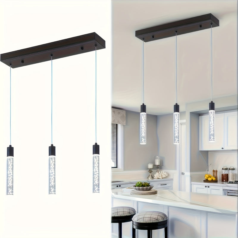 Lámpara colgante LED industrial moderna con tubos de vidrio esmerilado, marco de metal negro, instalación empotrada para cocina, comedor, pasillo u oficina, luz para cocina