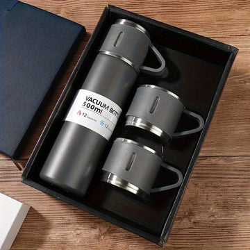 1 juego de tazas de vacío de acero inoxidable 304 para negocios, con 3 tapas, regalo portátil para exteriores.