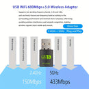 Adaptador WiFi Dual-Band 600Mbps 2.4GHz/5GHz, Tarjeta de Red Inalámbrica USB Compacta para PC y Portátil, Compatible con Windows XP Vista 7 8 10 11, Conexión Fiable, Adaptador Portátil para Oficina y Hogar, Profesionales
