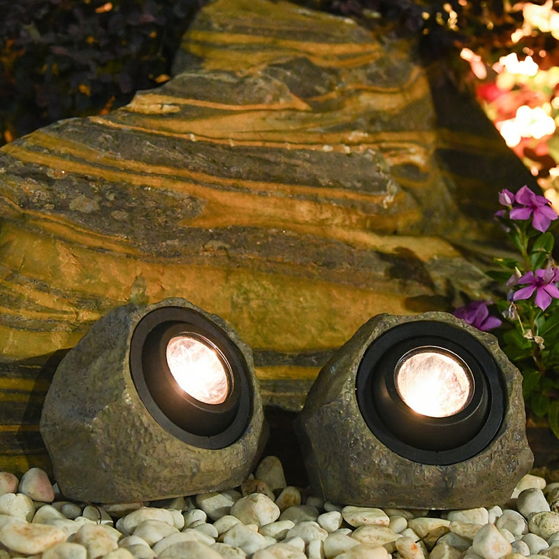 Focos solares para jardín al aire libre, luz de camino de plástico con aspecto de metal sin terminar, bajo voltaje, montaje semi empotrado, batería de níquel de 600 mAh, luz solar de roca para paisajismo, camino, patio, césped, decoración navideña/de Hal