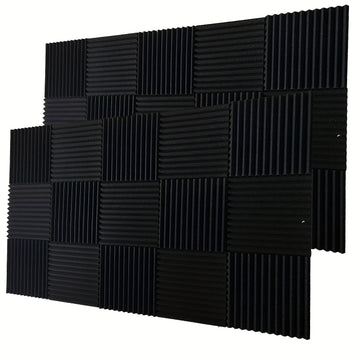 52 piezas de paneles de espuma acústica negra SMOLL, 12"x12"x1" cuña, insonorización para estudio, piano, sala de música, KTV, reducción de eco, absorción de ondas sonoras de frecuencia media-alta, cinta adhesiva nano incluida.