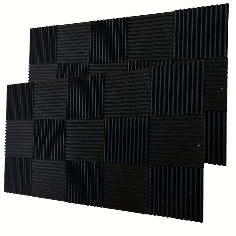 52 piezas de paneles de espuma acústica negra SMOLL, 12"x12"x1" cuña, insonorización para estudio, piano, sala de música, KTV, reducción de eco, absorción de ondas sonoras de frecuencia media-alta, cinta adhesiva nano incluida.