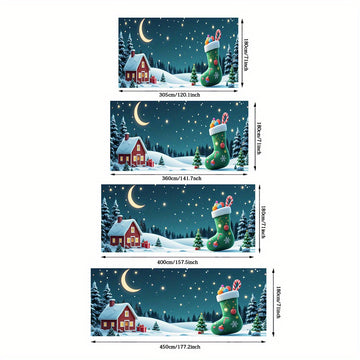 2D Bandera de puerta, 1 pieza, Bandera de puerta de casa de botas verdes de Nochebuena festiva - Poliéster, no necesita electricidad, perfecta para decoración de vacaciones, regreso a la escuela, fiestas hawaianas y de Halloween, decoración de jardín al