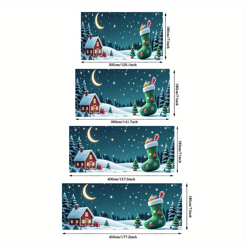 2D Bandera de puerta, 1 pieza, Bandera de puerta de casa de botas verdes de Nochebuena festiva - Poliéster, no necesita electricidad, perfecta para decoración de vacaciones, regreso a la escuela, fiestas hawaianas y de Halloween, decoración de jardín al